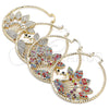 Oro Laminado Large Hoop, Gold Filled Style Peacock Design, with White and Black Crystal, Diamond Cutting Finish, Golden Finish, 02.380.0046.1.50