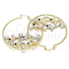 Oro Laminado Large Hoop, Gold Filled Style Dolphin Design, with White Crystal, Diamond Cutting Finish, Tricolor, 02.380.0047.50