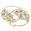 Oro Laminado Large Hoop, Gold Filled Style Dolphin Design, with White Crystal, Diamond Cutting Finish, Tricolor, 02.380.0047.50