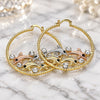 Oro Laminado Large Hoop, Gold Filled Style Dolphin Design, with White Crystal, Diamond Cutting Finish, Tricolor, 02.380.0047.50