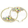 Oro Laminado Large Hoop, Gold Filled Style Turtle and Heart Design, with White and Black Crystal, Multicolor Enamel Finish, Golden Finish, 02.380.0048.50