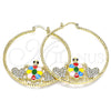 Oro Laminado Large Hoop, Gold Filled Style Turtle and Heart Design, with White and Black Crystal, Multicolor Enamel Finish, Golden Finish, 02.380.0048.50