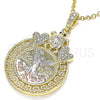 Oro Laminado Religious Pendant, Gold Filled Style Centenario Coin and Angel Design, with White and Black Crystal, Polished, Tricolor, 05.380.0017