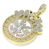 Oro Laminado Religious Pendant, Gold Filled Style Centenario Coin and Angel Design, with White and Black Crystal, Polished, Tricolor, 05.380.0018