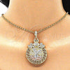 Oro Laminado Religious Pendant, Gold Filled Style Centenario Coin and Angel Design, with White and Black Crystal, Polished, Tricolor, 05.380.0019