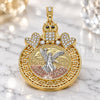 Oro Laminado Religious Pendant, Gold Filled Style Centenario Coin and Angel Design, with White and Black Crystal, Polished, Tricolor, 05.380.0019