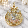 Oro Laminado Religious Pendant, Gold Filled Style Centenario Coin and Angel Design, with White Crystal, Polished, Tricolor, 05.380.0021