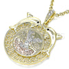 Oro Laminado Religious Pendant, Gold Filled Style Centenario Coin and Angel Design, with Black Crystal, Polished, Tricolor, 05.380.0023