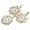 Oro Laminado Religious Pendant, Gold Filled Style Centenario Coin and Angel Design, with Black Crystal, Polished, Tricolor, 05.380.0023