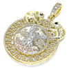 Oro Laminado Religious Pendant, Gold Filled Style Centenario Coin and Angel Design, with Black Crystal, Polished, Tricolor, 05.380.0024