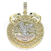 Oro Laminado Religious Pendant, Gold Filled Style Centenario Coin and Angel Design, with Black Crystal, Polished, Tricolor, 05.380.0024
