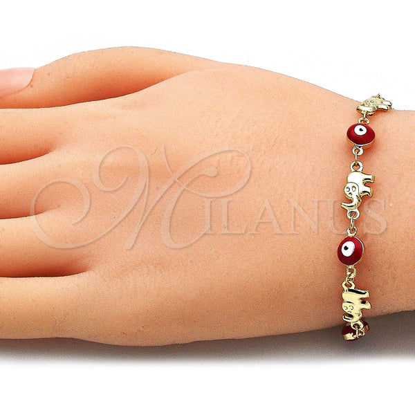 Gold Filled Bracelet — Fancy Bracelet Evil Eye and Elephant Design Red — alternate product view — SKU 140208 | Oro Laminado brazalete — elegante Bracelet Evil Eye and Elephant diseño Red — SKU 140208