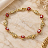 Oro Laminado Fancy Bracelet, Gold Filled Style Evil Eye and Elephant Design, Red Enamel Finish, Golden Finish, 03.351.0107.07 (06 MM Thickness, 7 Inches Length)