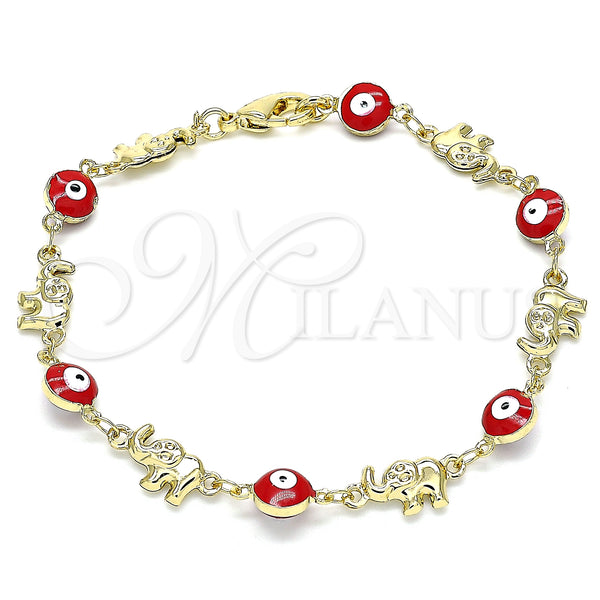 Gold Filled Bracelet — Fancy Bracelet Evil Eye and Elephant Design Red — main product view — SKU 140208 | Oro Laminado brazalete — elegante Bracelet Evil Eye and Elephant diseño Red — SKU 140208