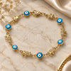 Oro Laminado Fancy Bracelet, Gold Filled Style Evil Eye and Elephant Design, Turquoise Enamel Finish, Golden Finish, 03.351.0107.1.07 (06 MM Thickness, 7 Inches Length)