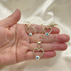 Oro Laminado Earring and Pendant Adult Set, Gold Filled Style Heart and Evil Eye Design, with White Crystal, White Enamel Finish, Golden Finish, 10.351.0015.1