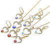 Oro Laminado Earring and Pendant Adult Set, Gold Filled Style Heart and Evil Eye Design, with White Crystal, White Enamel Finish, Golden Finish, 10.351.0015.1