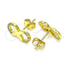 Oro Laminado Stud Earring, Gold Filled Style Infinite Design, with White Micro Pave, Polished, Golden Finish, 02.156.0529
