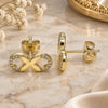 Oro Laminado Stud Earring, Gold Filled Style Infinite Design, with White Micro Pave, Polished, Golden Finish, 02.156.0529
