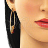 Oro Laminado Large Hoop, Gold Filled Style Elephant and Heart Design, with White and Black Crystal, Red Resin Finish, Golden Finish, 02.380.0051.50