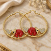 Oro Laminado Large Hoop, Gold Filled Style Elephant and Heart Design, with White and Black Crystal, Red Resin Finish, Golden Finish, 02.380.0051.50