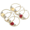 Oro Laminado Large Hoop, Gold Filled Style Elephant and Heart Design, with White and Black Crystal, Red Resin Finish, Golden Finish, 02.380.0051.50