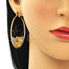 Oro Laminado Large Hoop, Gold Filled Style Elephant and Heart Design, with White and Black Crystal, Brown Resin Finish, Golden Finish, 02.380.0051.1.50