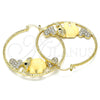Oro Laminado Large Hoop, Gold Filled Style Elephant and Heart Design, with White and Black Crystal, Brown Resin Finish, Golden Finish, 02.380.0051.1.50