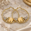 Oro Laminado Large Hoop, Gold Filled Style Elephant and Heart Design, with White and Black Crystal, Brown Resin Finish, Golden Finish, 02.380.0051.1.50