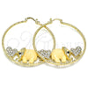 Oro Laminado Large Hoop, Gold Filled Style Elephant and Heart Design, with White and Black Crystal, Brown Resin Finish, Golden Finish, 02.380.0051.1.50