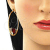 Oro Laminado Large Hoop, Gold Filled Style Elephant and Heart Design, with Garnet and White Crystal, Diamond Cutting Finish, Golden Finish, 02.380.0052.50