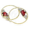 Oro Laminado Large Hoop, Gold Filled Style Elephant and Heart Design, with Garnet and White Crystal, Diamond Cutting Finish, Golden Finish, 02.380.0052.50