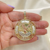 Oro Laminado Religious Pendant, Gold Filled Style Centenario Coin and Angel Design, with White Crystal, Polished, Tricolor, 05.380.0026