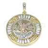 Oro Laminado Religious Pendant, Gold Filled Style Centenario Coin and Angel Design, with White Crystal, Polished, Tricolor, 05.380.0026