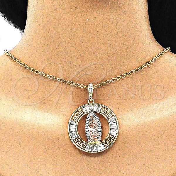 Gold Filled Pendant — Religious Pendant Guadalupe and Greek Key Design with — alternate product view — SKU 140221 | Oro Laminado dije — Religious Pendant Guadalupe and Greek Key diseño with — SKU 140221