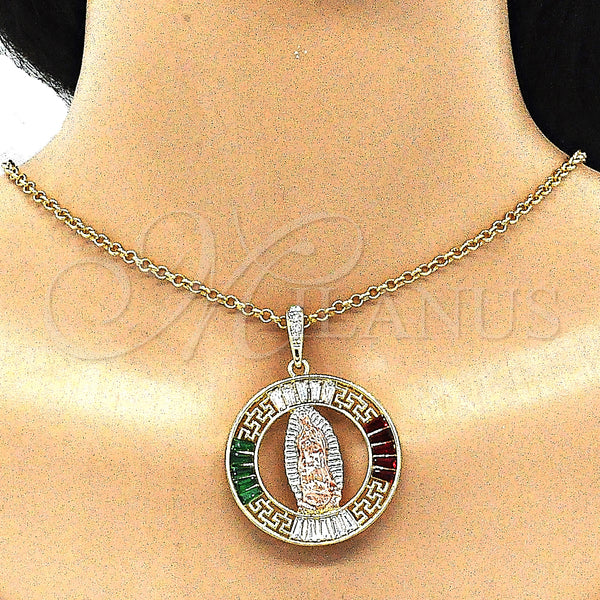 Gold Filled Pendant — Religious Pendant Guadalupe and Greek Key Design with — alternate product view — SKU 140222 | Oro Laminado dije — Religious Pendant Guadalupe and Greek Key diseño with — SKU 140222