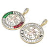 Oro Laminado Religious Pendant, Gold Filled Style Centenario Coin and Angel Design, with White Crystal, Polished, Tricolor, 05.380.0028
