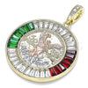 Oro Laminado Religious Pendant, Gold Filled Style Centenario Coin and Angel Design, with Multicolor Crystal, Polished, Tricolor, 05.380.0028.1
