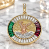 Oro Laminado Religious Pendant, Gold Filled Style Centenario Coin and Angel Design, with Multicolor Crystal, Polished, Tricolor, 05.380.0028.1