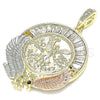 Oro Laminado Religious Pendant, Gold Filled Style Centenario Coin and Angel Design, with White and Black Crystal, Polished, Tricolor, 05.380.0029