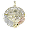 Oro Laminado Religious Pendant, Gold Filled Style Centenario Coin and Angel Design, with White and Black Crystal, Polished, Tricolor, 05.380.0029