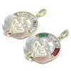 Oro Laminado Religious Pendant, Gold Filled Style Centenario Coin and Angel Design, with White and Black Crystal, Polished, Tricolor, 05.380.0029