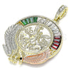 Oro Laminado Religious Pendant, Gold Filled Style Centenario Coin and Angel Design, with Multicolor Crystal, Polished, Tricolor, 05.380.0029.1