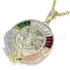 Oro Laminado Religious Pendant, Gold Filled Style Centenario Coin and Angel Design, with Multicolor Crystal, Polished, Tricolor, 05.380.0029.1