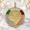 Oro Laminado Religious Pendant, Gold Filled Style Centenario Coin and Angel Design, with Multicolor Crystal, Polished, Tricolor, 05.380.0029.1