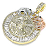 Oro Laminado Religious Pendant, Gold Filled Style Centenario Coin and Angel Design, with White and Black Crystal, Polished, Tricolor, 05.380.0030
