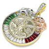 Oro Laminado Religious Pendant, Gold Filled Style Centenario Coin and Angel Design, with Multicolor Crystal, Polished, Tricolor, 05.380.0030.1