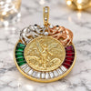 Oro Laminado Religious Pendant, Gold Filled Style Centenario Coin and Angel Design, with Multicolor Crystal, Polished, Tricolor, 05.380.0030.1