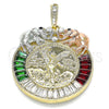 Oro Laminado Religious Pendant, Gold Filled Style Centenario Coin and Angel Design, with Multicolor Crystal, Polished, Tricolor, 05.380.0030.1