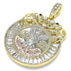 Oro Laminado Religious Pendant, Gold Filled Style Centenario Coin and Angel Design, with White and Black Crystal, Polished, Tricolor, 05.380.0030.2